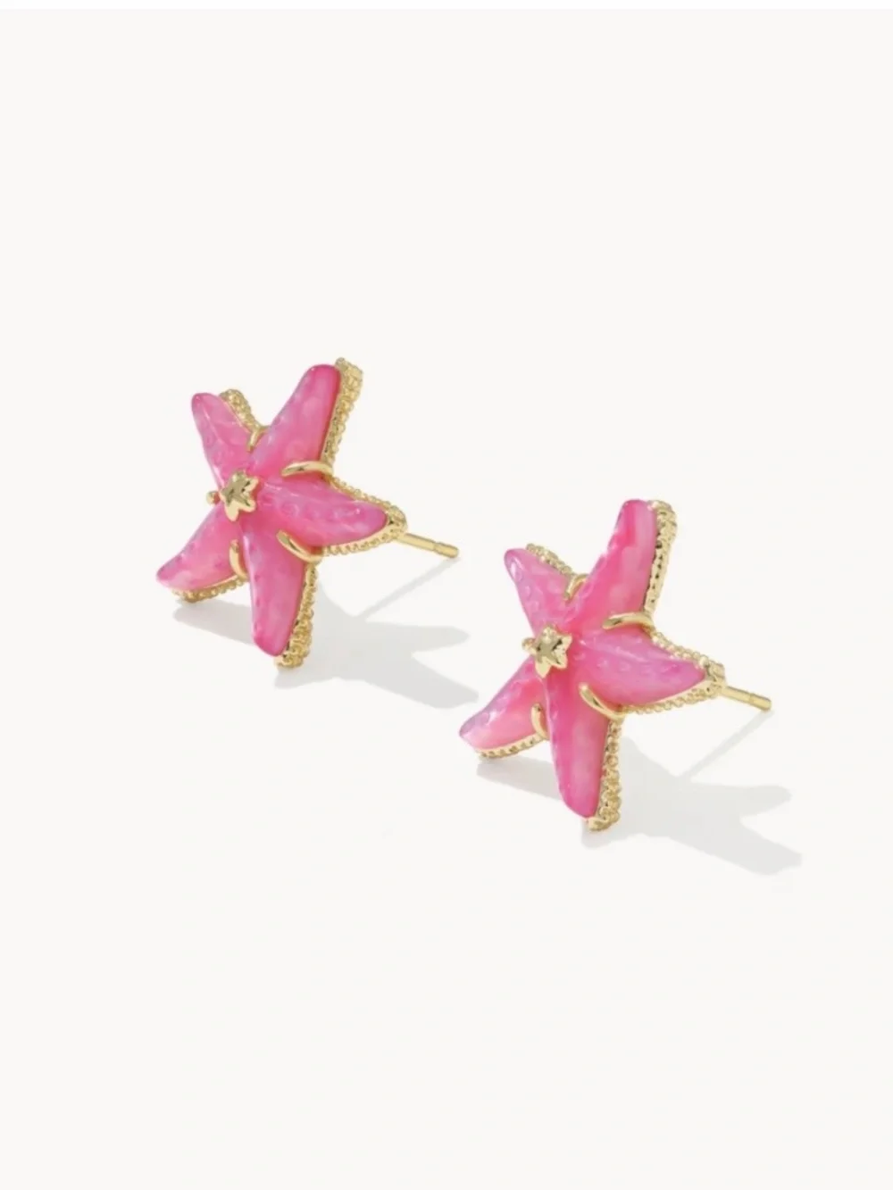 *SALE* Kendra Scott Parker Starfish Gold Stud Earrings in Bright Pink M-O-P - Picture 3 of 7